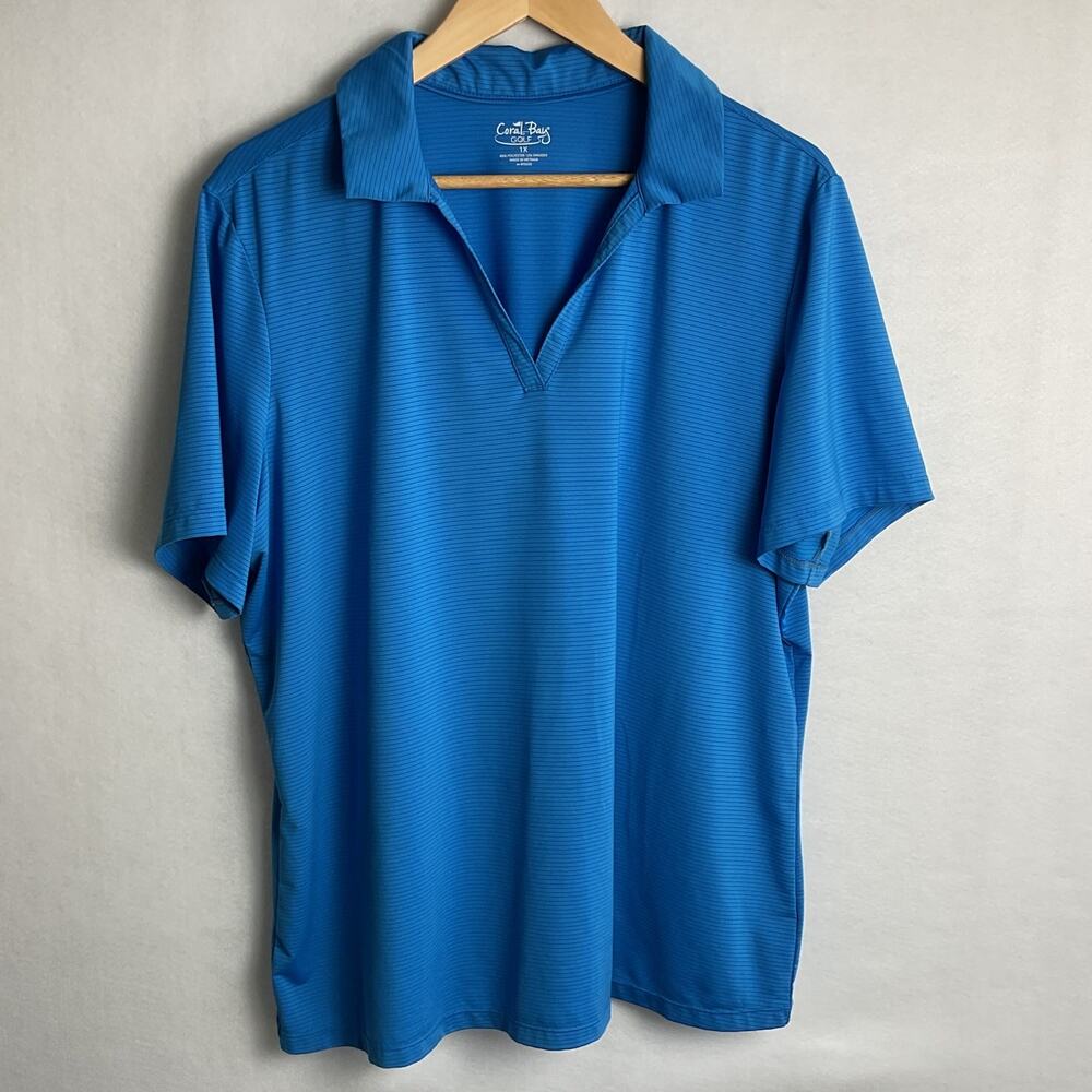 Coral Bay Golf Blue Striped Short Sleeve Polo Womens 1X